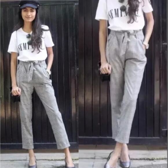 Zara Tafaluc Collection Black & White Plaid Paperbag High Waist Women XS Preppy - Picture 13 of 13